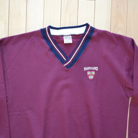 Vintage 90s Harvard University V Neck Sweater Size XL ONEITA - Picture 2 of 5